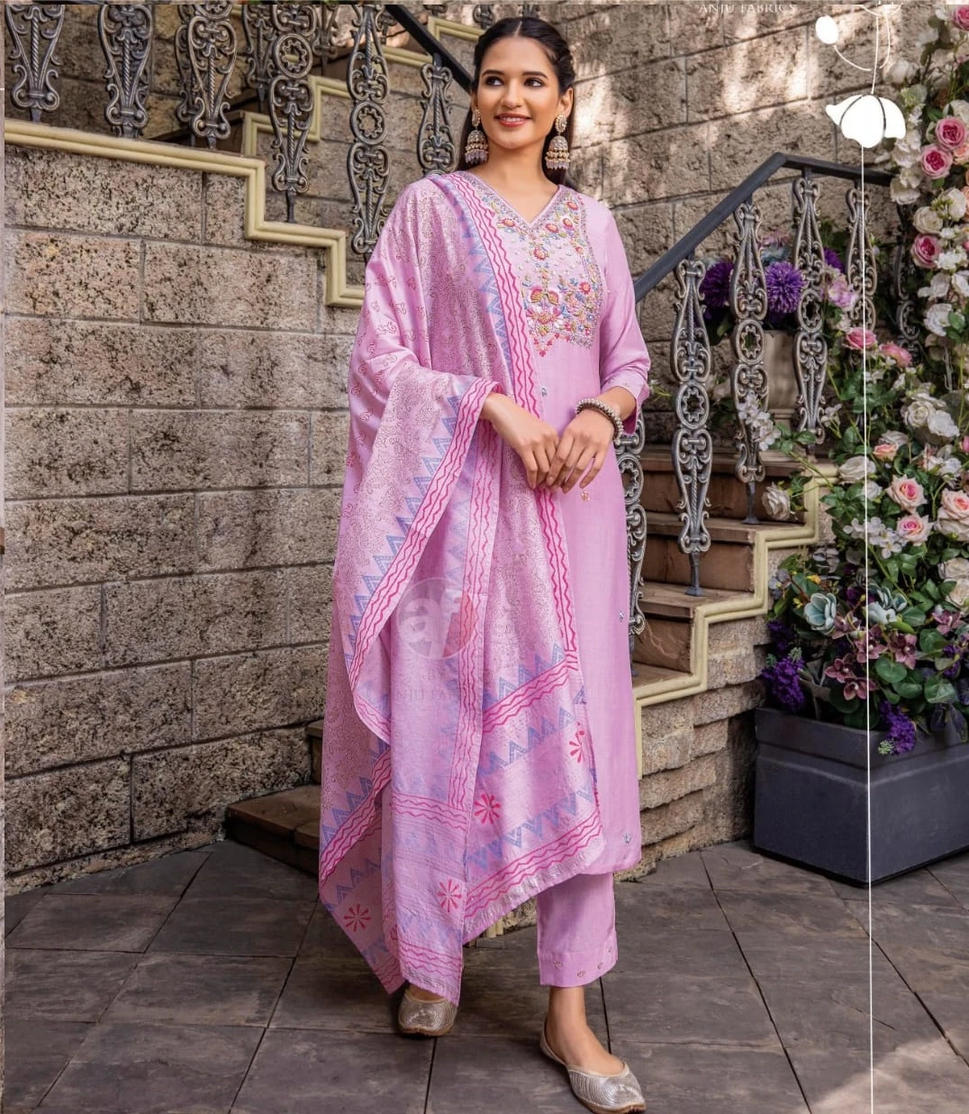 Anju Fabric Golden Meadows Vol 3 Pure Muslin Wholesale Fancy Readymade Salwar Suit Catalog — Wholesale Salwar Suits, Anju fabric wholesale from Surat — view 1